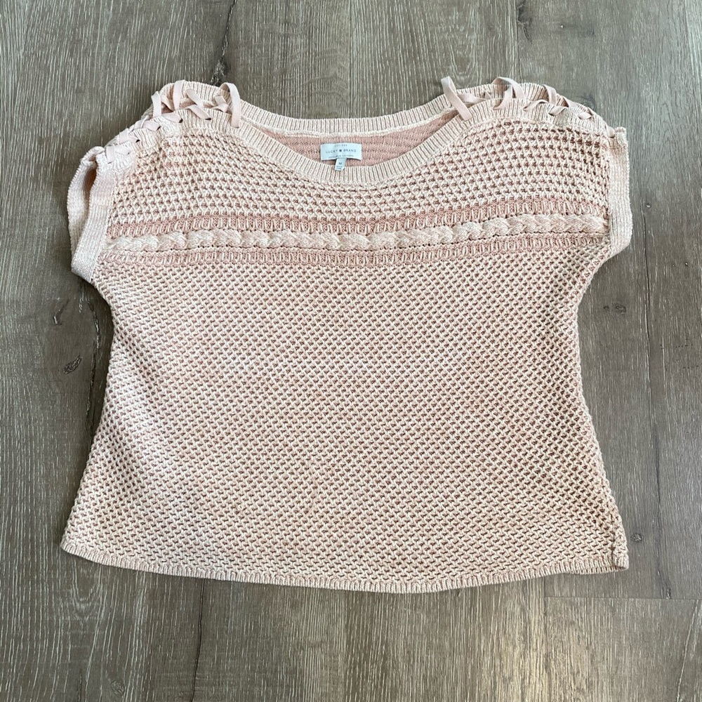 Womens Relaxed Fit Lucky Brand Womens Sz L Pink Cable Knit Sweater